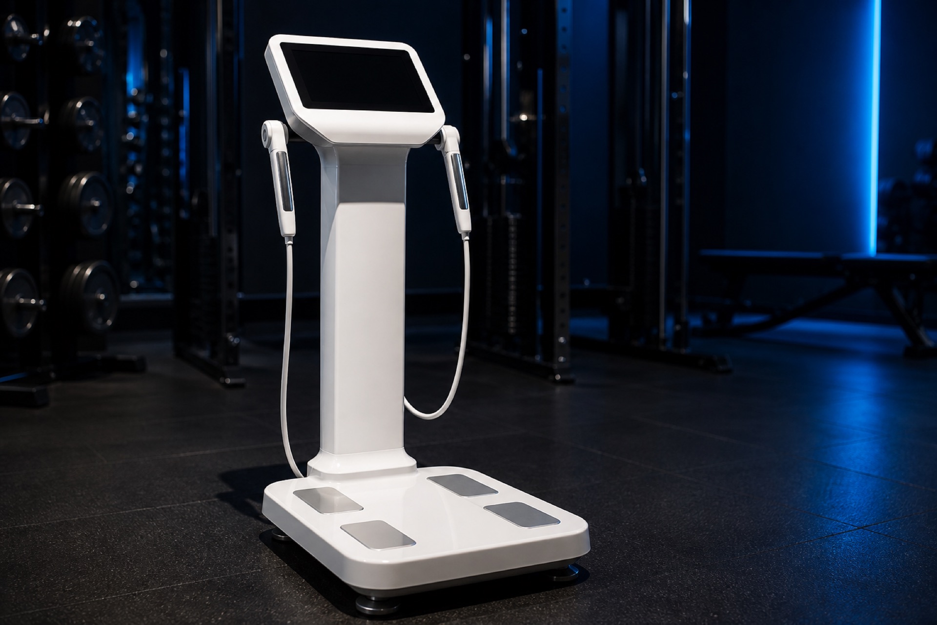 Professional standing body composition analyzer in a training facility